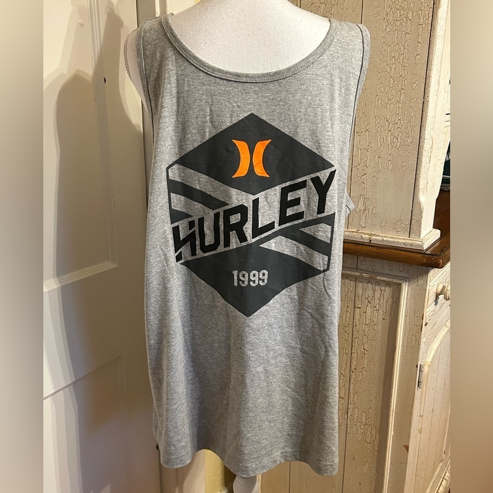 Mens Hurley Gray Tank with Black and Orange Graphic